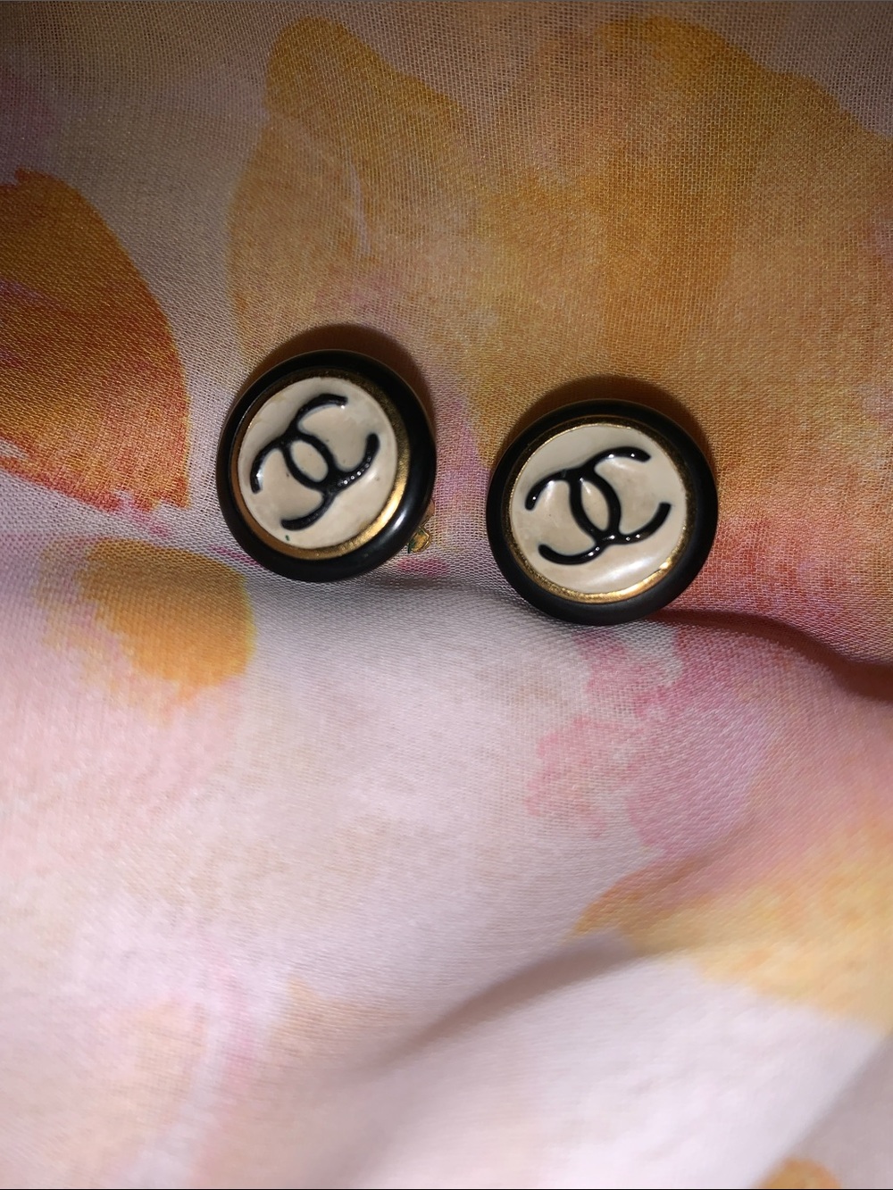 CHANEL Black and Cream CC Button clip on Earrings